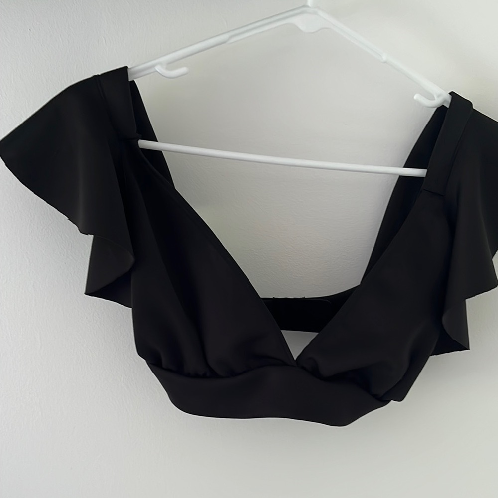 NEW- Black Flutter Sleeve Crop Top